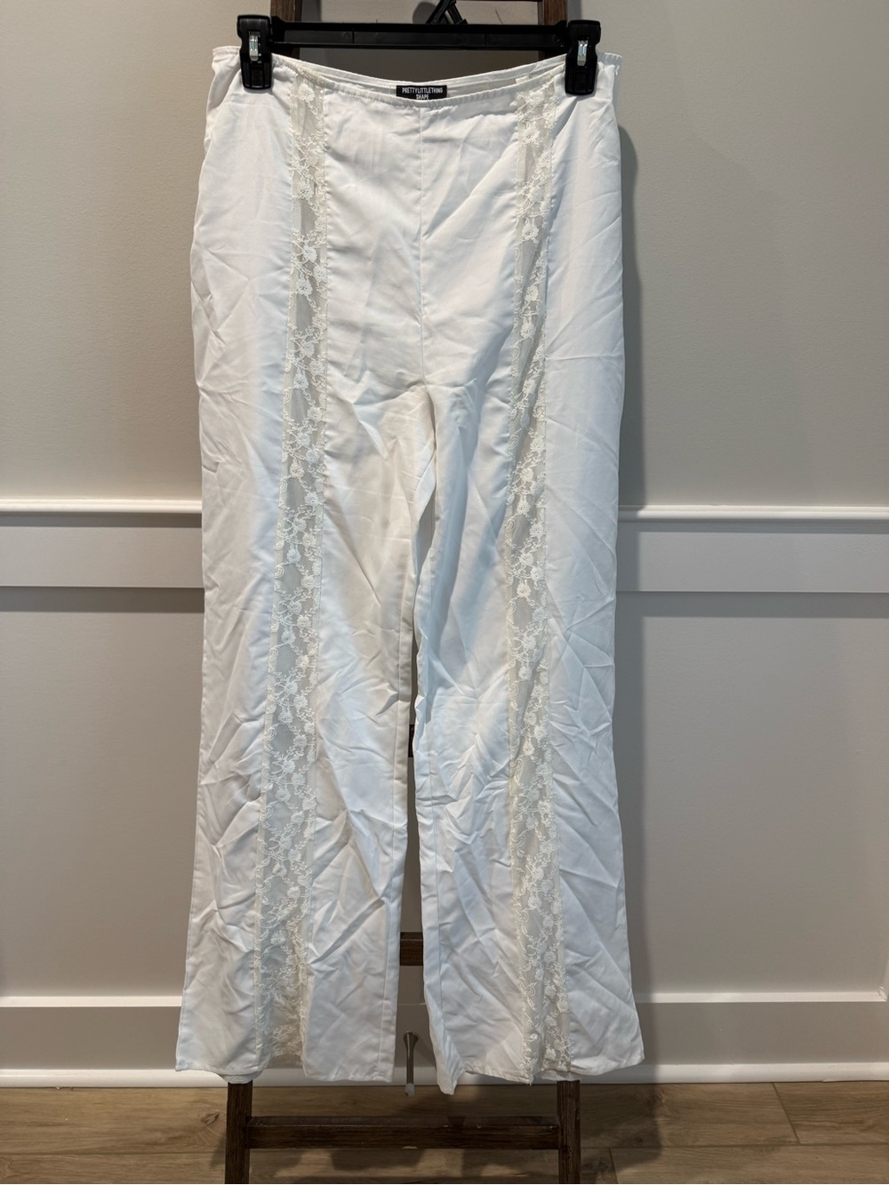PrettyLittleThing White Lace-Panel Wide Leg Pants